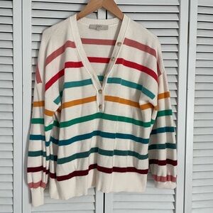 LOFT Women's Striped Cardigan in Cream and Multicolor